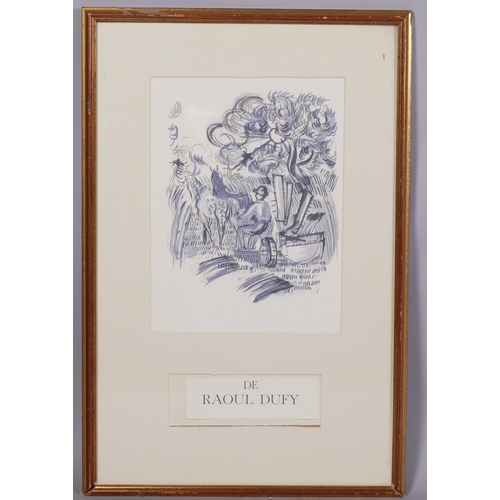 750 - Raoul Dufy, 2 wood engravings, glory of the horse, circa 1950s, image 26cm x 18cm, framed (2)