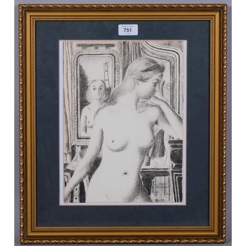 751 - Paul Delvaux, Reflection, original lithograph frontist? piece, 1975, Cat? Jacob no. 92, 32cm x 23cm,... 