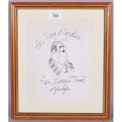 768 - John Ryan (1925-1992), ink on paper, Portrait of Harris Tweed, signed with dedication to “Tony and C... 