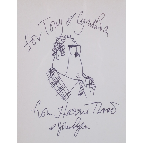 768 - John Ryan (1925-1992), ink on paper, Portrait of Harris Tweed, signed with dedication to “Tony and C... 