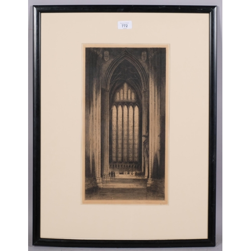 772 - Albany Howarth (1872-1936), etching on paper, Cathedral Interior 