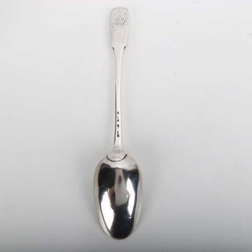 1662 - An 18th century silver stuffing spoon, indistinct hallmarks with engraved Greyhound crest and origin... 