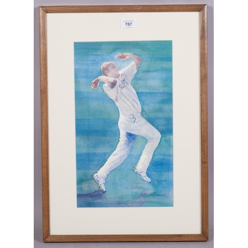 787 - Patricia Glasswell (XX-XXI), watercolour on paper, Bowling, signed lower right, 39cm x 23cm, mounted... 