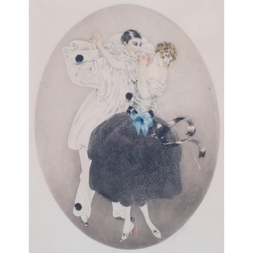 791 - Art Deco period print on paper, Pierrot Vainqueur, signed and titled in pencil, signature indecipher... 