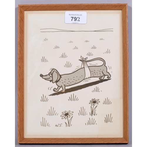 792 - Will Spencer (1921-2002), ink on paper, Bandaged Dachshund, for Animal Crackers, signed with initial... 