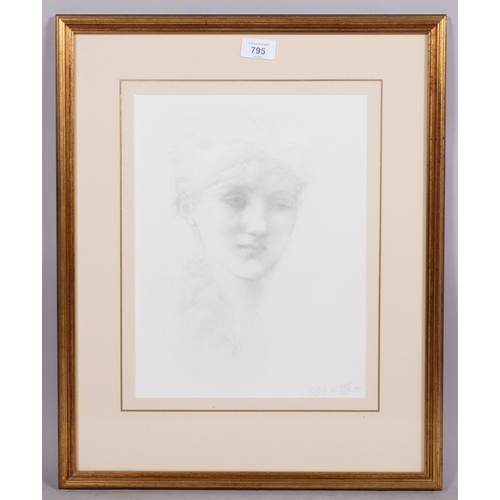 795 - After Edward Coley Burne-Jones (1833-1898), limited edition print on paper, Portrait of Joan Plowden... 