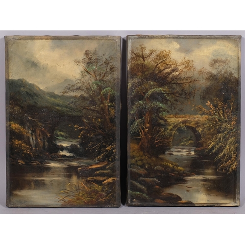 798 - J Alexander, pair of Highland stream scenes, oils on canvas, signed, 30cm x 20cm, unframed