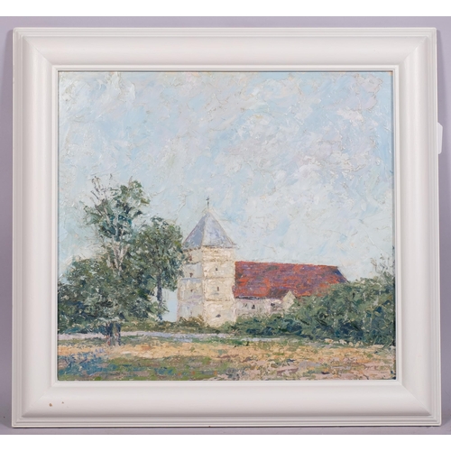 801 - Impressionist view of a church, oil on canvas, indistinctly signed, 40cm x 44cm, framed