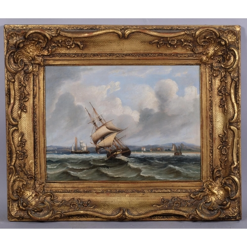 806 - Shipping off the coast, 19th century oil on canvas, unsigned, 30cm x 41cm, framed