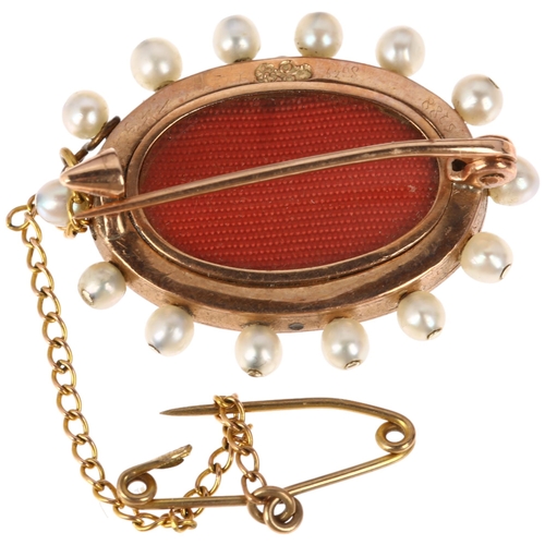 1123 - CHILD & CHILD - a rose gold enamel pearl and diamond floral mourning brooch, circa 1900, the central... 