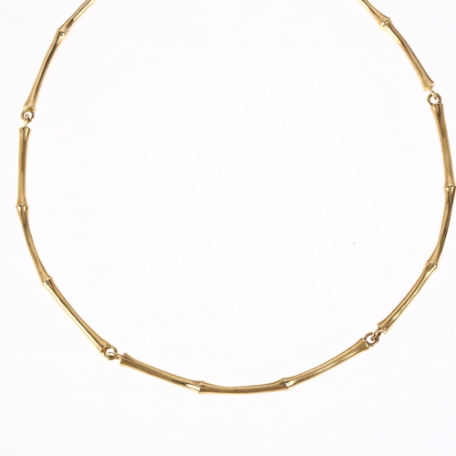 1125 - DINNY HALL - a modern 18ct gold bamboo link collar necklace, maker DHM, band width 4mm, necklace 37c... 