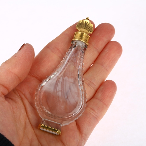 1132 - An 18th century French Louis XV gold-mounted crystal glass pear-shaped slimline scent bottle, circa ... 