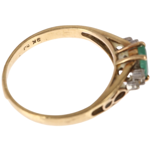 1148 - A late 20th century 9ct gold emerald and diamond dress ring, maker DJ, import London 1984, claw set ... 