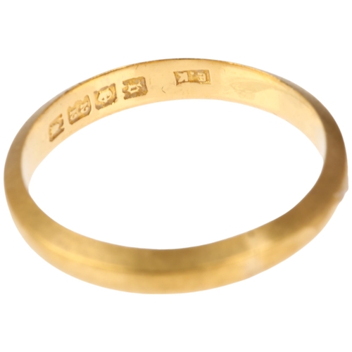 1162 - An early 20th century 22ct gold wedding band ring, maker EK, London 1917, band width 3.3mm, size O/P... 