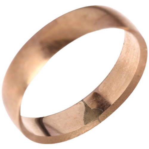 1167 - An early 20th century 9ct rose gold wedding band ring, maker NG, London 1917, band width 4.8mm, size... 