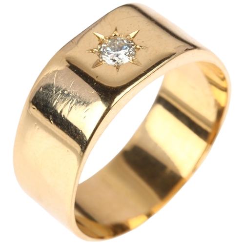 1168 - An early 20th century 18ct gold 0.15ct solitaire diamond gypsy ring, indistinct maker, London 1919, ... 