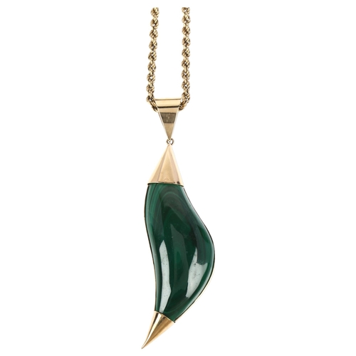 1170 - A large late 20th century 9ct gold malachite pendant necklace, maker BMG, London 1986, on 9ct rope t... 