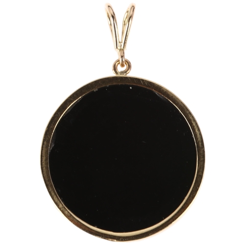 1177 - A late 20th century 9ct gold black glass cameo pendant, relief moulded depicting Art Nouveau female ... 