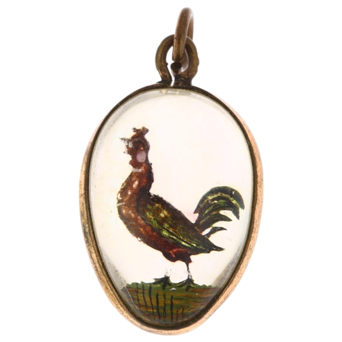 1178 - An early 20th century Essex Crystal style cockerel egg pendant, in gilt-metal frame, 32.8mm, 8.3g