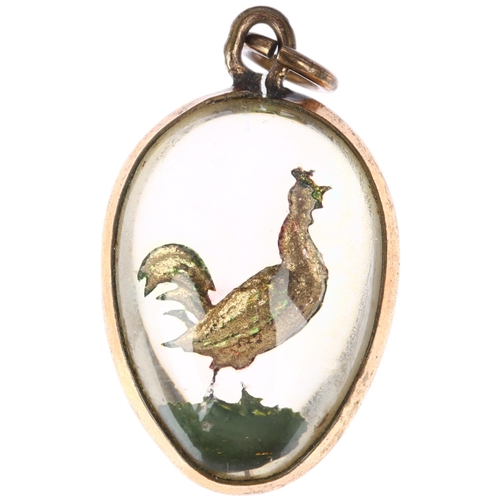 1178 - An early 20th century Essex Crystal style cockerel egg pendant, in gilt-metal frame, 32.8mm, 8.3g