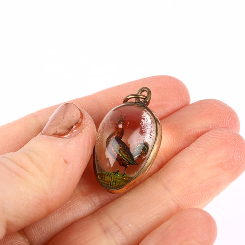 1178 - An early 20th century Essex Crystal style cockerel egg pendant, in gilt-metal frame, 32.8mm, 8.3g