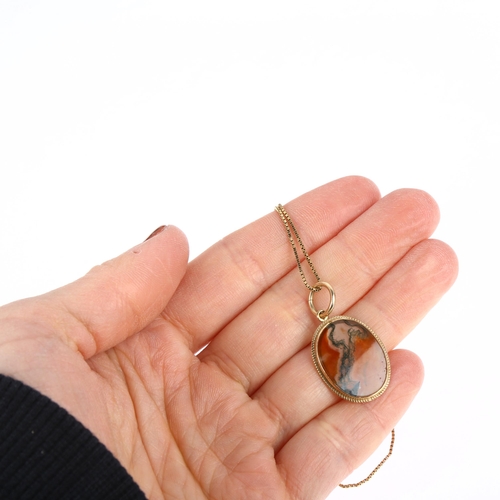 1187 - A late 20th century 9ct gold moss agate drop pendant necklace, maker FKB Ltd, Birmingham 1970, rub-o... 