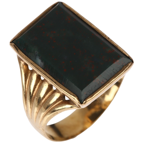 1188 - A mid-20th century 9ct gold bloodstone panel signet ring, maker FM, London 1969, unascribed rectangu... 