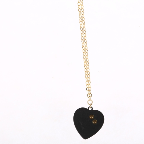 1194 - An American Black Hills 10k three-colour gold on black powder-coated metal heart pendant necklace, b... 