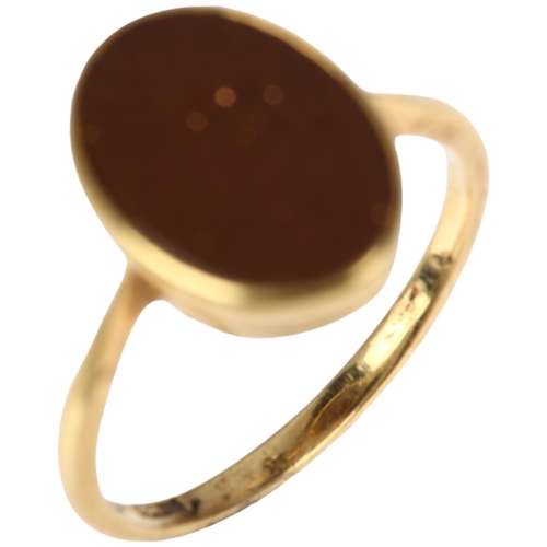 1200 - An Antique 18ct gold goldstone signet ring, indistinct hallmarks, setting height 14.2mm, size O, 3.2... 