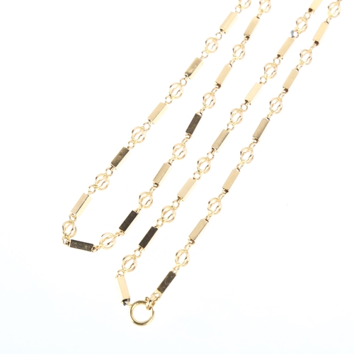 1202 - A modern fancy bar link chain necklace, unmarked yellow metal settings test as 18ct gold, length 66c... 