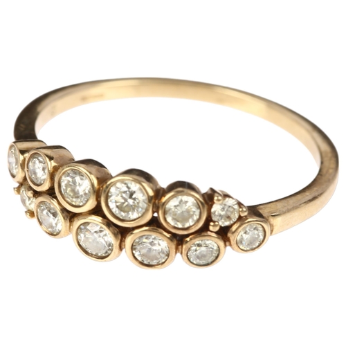 1204 - A modern 9ct gold diamond double-row half hoop bubble ring, Birmingham 2022, rub-over set with moder... 