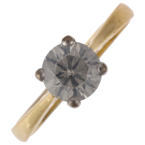 1214 - An 18ct gold 1.21ct solitaire diamond ring, claw set with modern round brilliant-cut diamond, colour... 