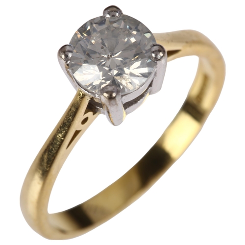 1214 - An 18ct gold 1.21ct solitaire diamond ring, claw set with modern round brilliant-cut diamond, colour... 