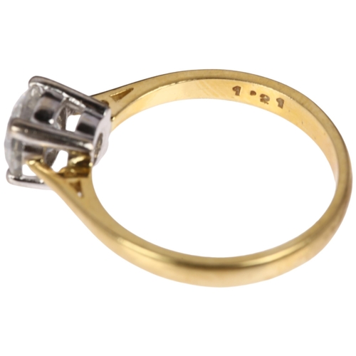 1214 - An 18ct gold 1.21ct solitaire diamond ring, claw set with modern round brilliant-cut diamond, colour... 