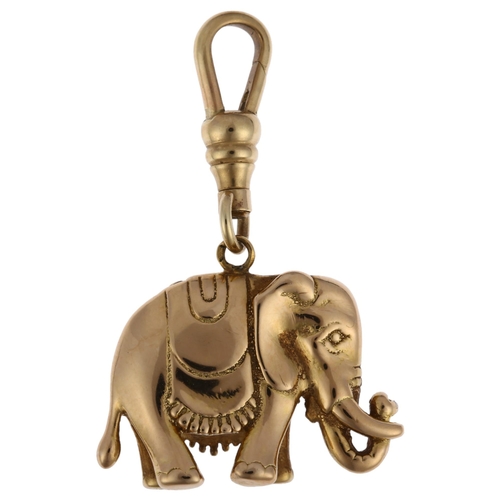 1216 - A French 9ct gold sapphire and diamond figural elephant pendant, modelled double-sided with rub-over... 