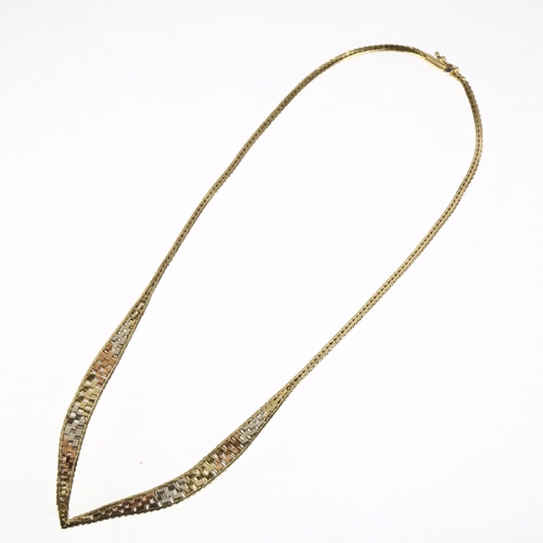 1219 - A late 20th century 9ct three-colour gold collar necklace, maker CG, import Sheffield 1983, 40cm, 14... 