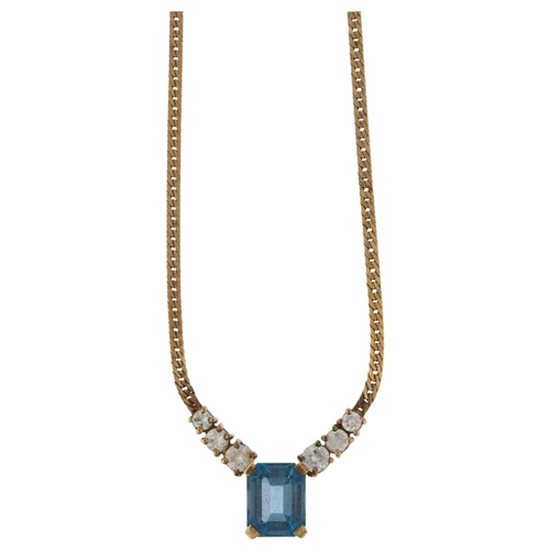 1220 - A 9ct gold blue topaz and paste collar necklace, Birmingham 1988, 40cm, 6.7g