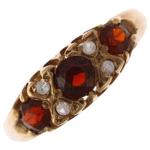 1224 - A mid-20th century 9ct gold seven stone garnet and white sapphire half hoop ring, maker PDL, Birming... 