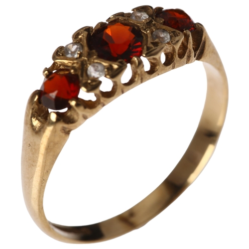 1224 - A mid-20th century 9ct gold seven stone garnet and white sapphire half hoop ring, maker PDL, Birming... 