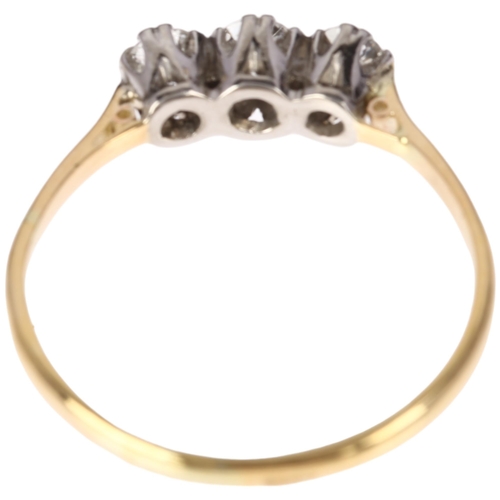 1240 - A mid-20th century 18ct gold three stone diamond ring, claw set with modern round brilliant-cut diam... 