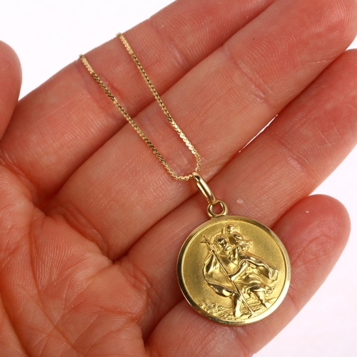 1241 - An Italian 18ct gold St Christopher pendant necklace, on 18ct fine link chain, pendant diameter 20.2... 