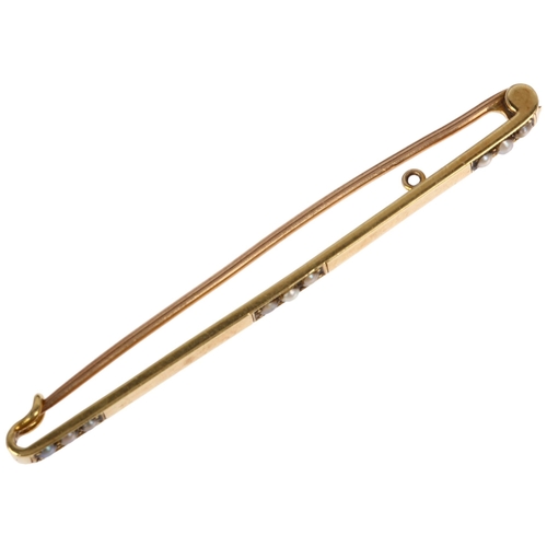 1245 - A Victorian 15ct gold split pearl bar brooch, 57.5mm, 3.8g