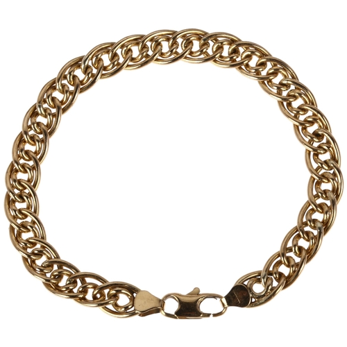 1251 - An Italian 9ct gold double hollow curb link chain bracelet, Unoaerre, import Sheffield 1995, 18.5cm,... 