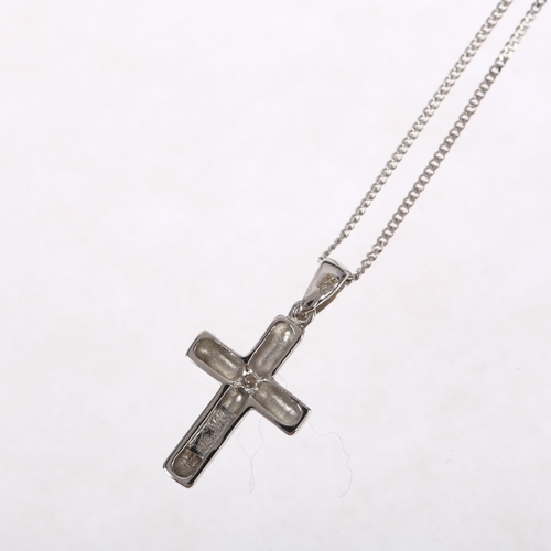 1256 - A modern 9ct white gold diamond cross pendant necklace, set with 0.02ct modern round brilliant-cut d... 