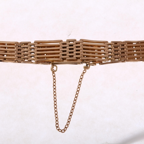 1272 - An early 20th century 9ct rose gold gatelink bracelet, band width 9.6mm, 18.5cm, 16.9g