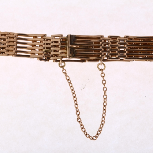 1272 - An early 20th century 9ct rose gold gatelink bracelet, band width 9.6mm, 18.5cm, 16.9g