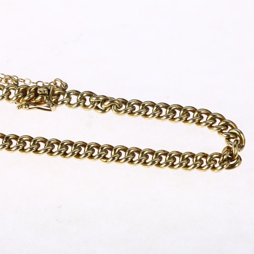 1295 - A Continental 14ct gold solid curb link chain bracelet, 18cm, 15g