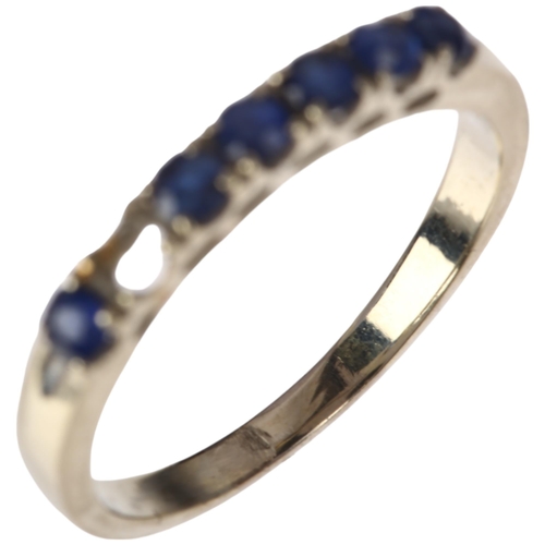 1300 - A modern 18ct white gold sapphire half eternity ring, claw set with round-cut sapphires, setting hei... 