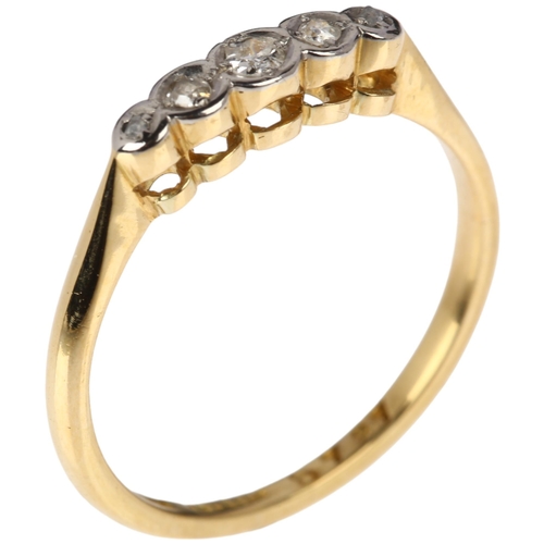 1303 - An early 20th century 18ct gold graduated five stone diamond half hoop ring, set with single-cut dia... 