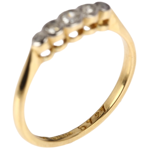 1303 - An early 20th century 18ct gold graduated five stone diamond half hoop ring, set with single-cut dia... 